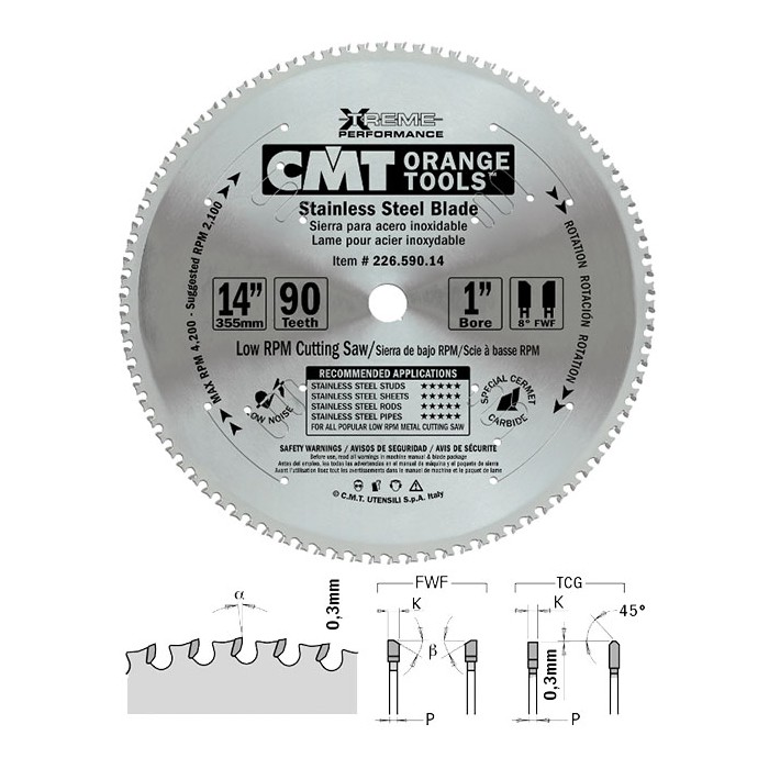 Пильный диск CMT по нержавеющей стали «сухой рез» 226.590.14