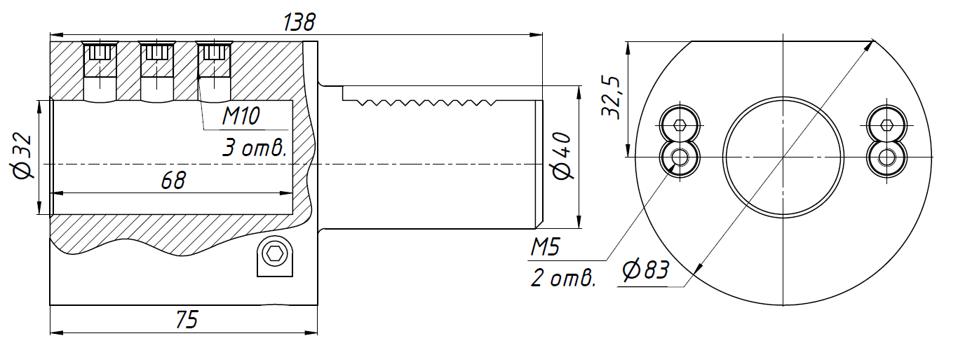 E2-40x32 Держатель инструмента VDI для расточных резцов, аксиальный