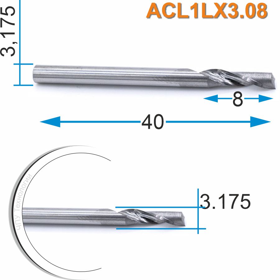Фреза спиральная однозаходная по алюминию DJTOL ACL1LX3.08