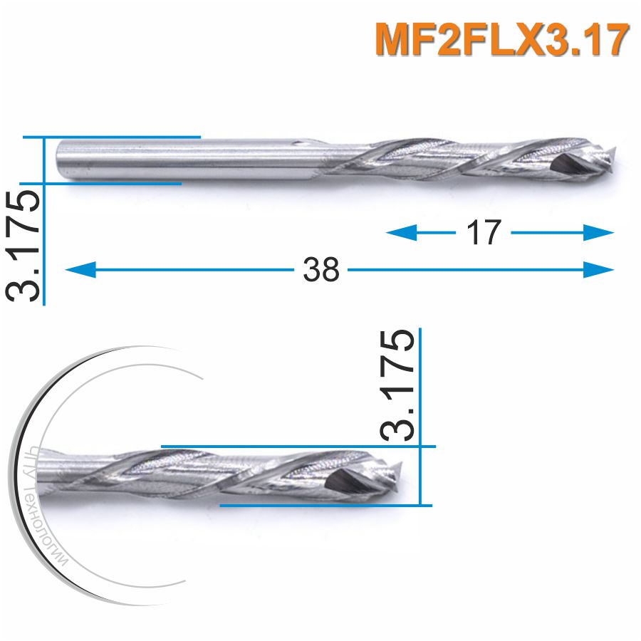 Фреза компрессионная двухзаходная Mnogofrez MF2FLX3.17
