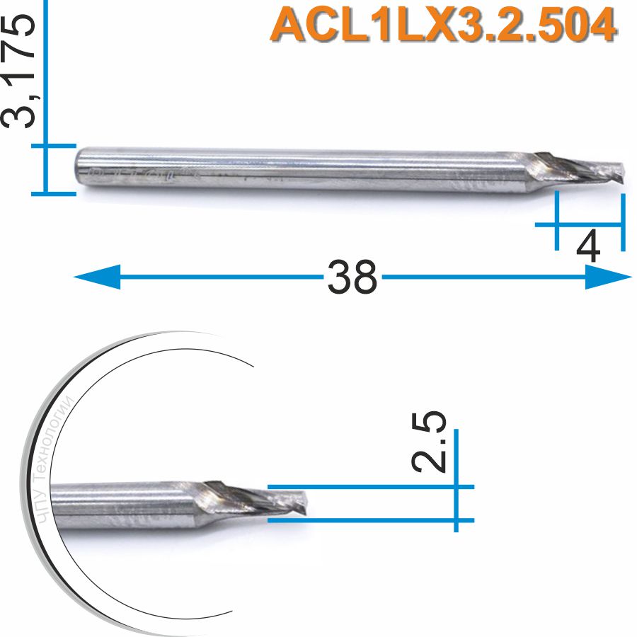 Фреза спиральная однозаходная по алюминию DJTOL ACL1LX3.2.504