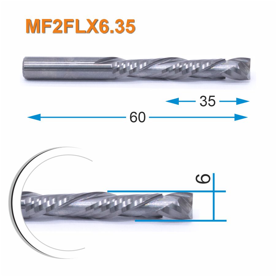 Фреза компрессионная двухзаходная Mnogofrez MF2FLX6.35