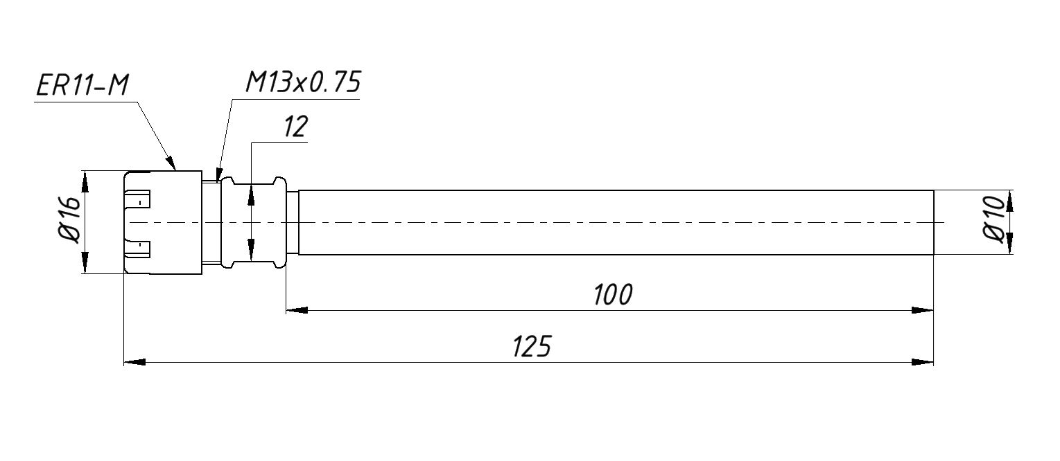 Удлинитель цанги (фрезы) ER11M10-100 (C10-ER11M-100)