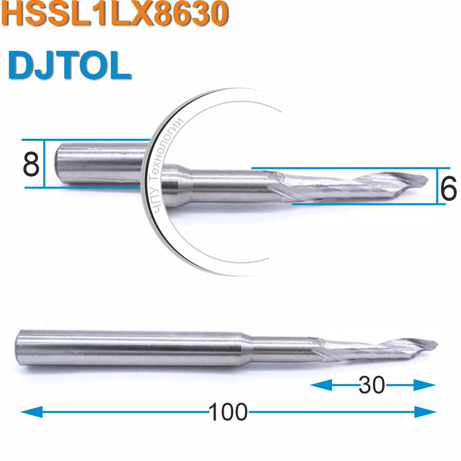 Фреза спиральная однозаходная по алюминию DJTOL HSSL1LX8630
