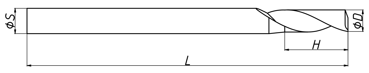 Фреза спиральная однозаходная по цветным металлам MF-AL1LX6.17HSS