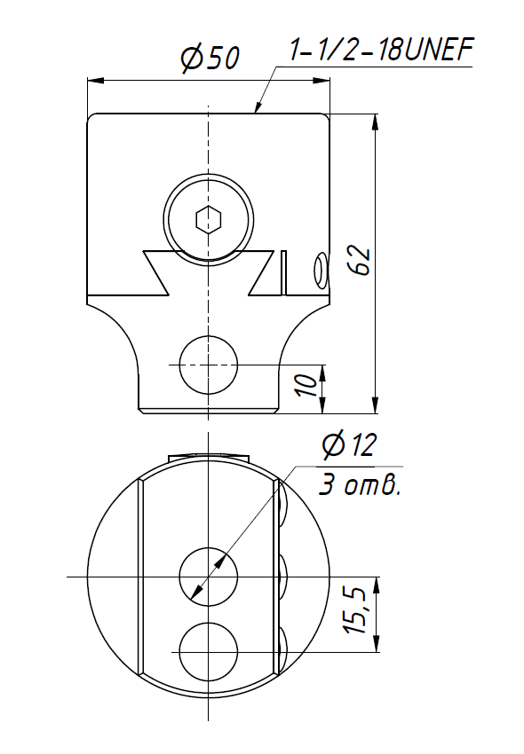 Головка расточная F1-12(2“) (диапазон расточки: 10-125 мм, присоединительная резьба: UNEF 1 1/2"-18)