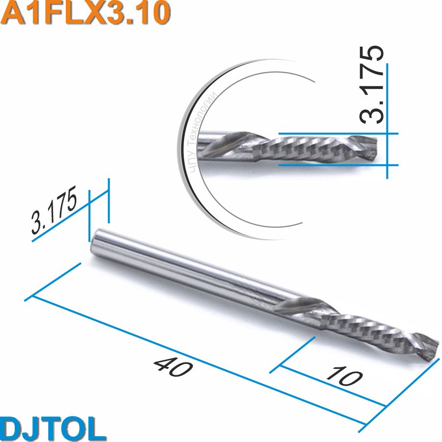 Фреза компрессионная однозаходная DJTOL A1FLX3.10
