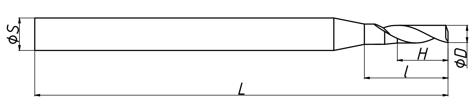 Фреза спиральная однозаходная стружка вверх MF1LX6417