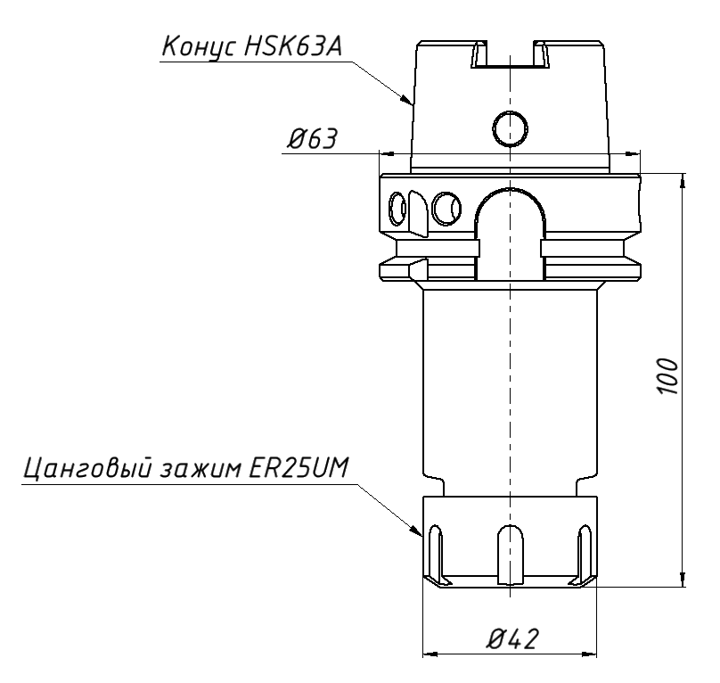 HSK63A-ER25-100 Цанговый патрон DIN 6499