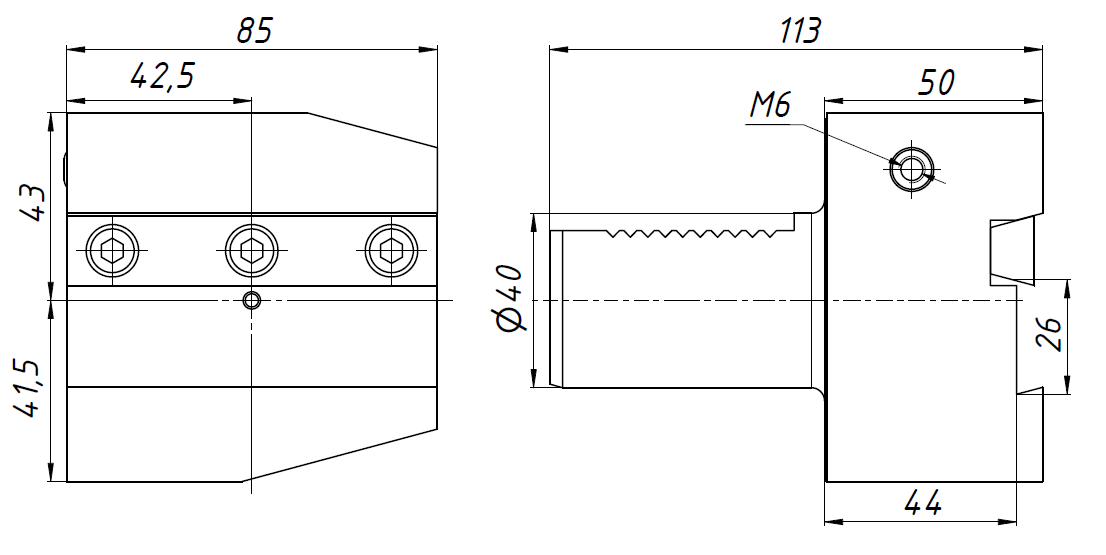 AL4026 Держатель отрезного лезвия VDI левый ALU-40X26