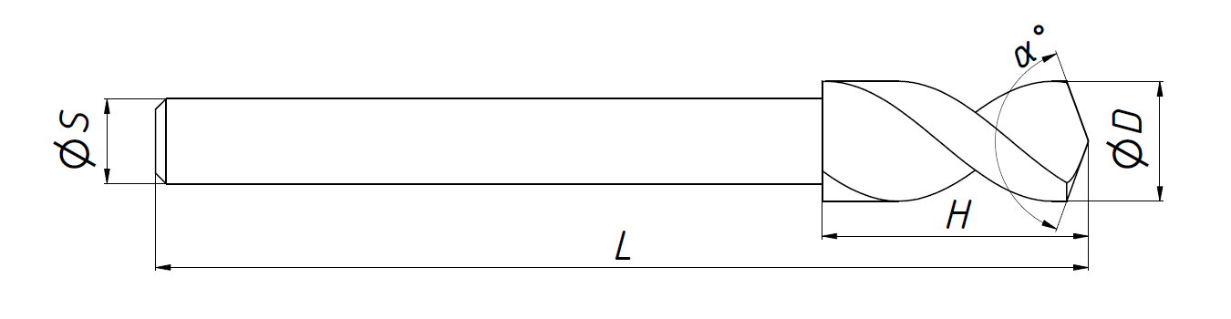 Сверло для печатных плат MF-RD3,9 Dc=3,9 L1=12 L=38,1 d1=3,175