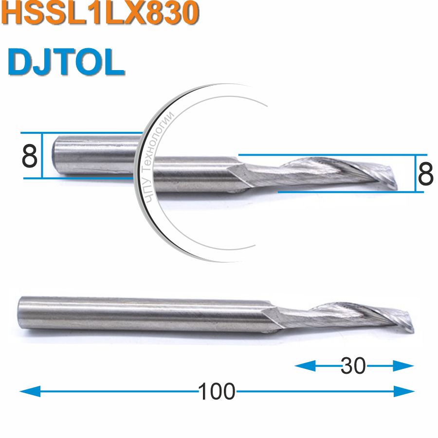 Фреза спиральная однозаходная по алюминию DJTOL HSSL1LX830