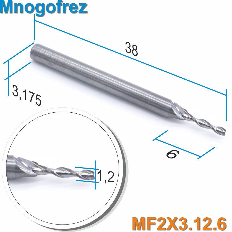 Фреза спиральная двухзаходная Mnogofrez MF2X3.12.6