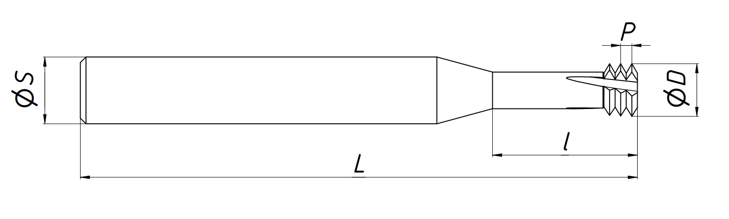 Резьбофреза твердосплавная удлиненная M4 MF-3T-M4.0X0.7-D4-L100