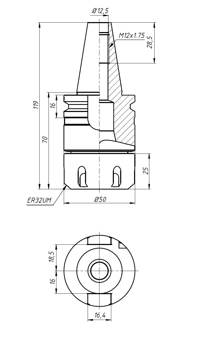 Цанговый патрон SK30-ER32-70