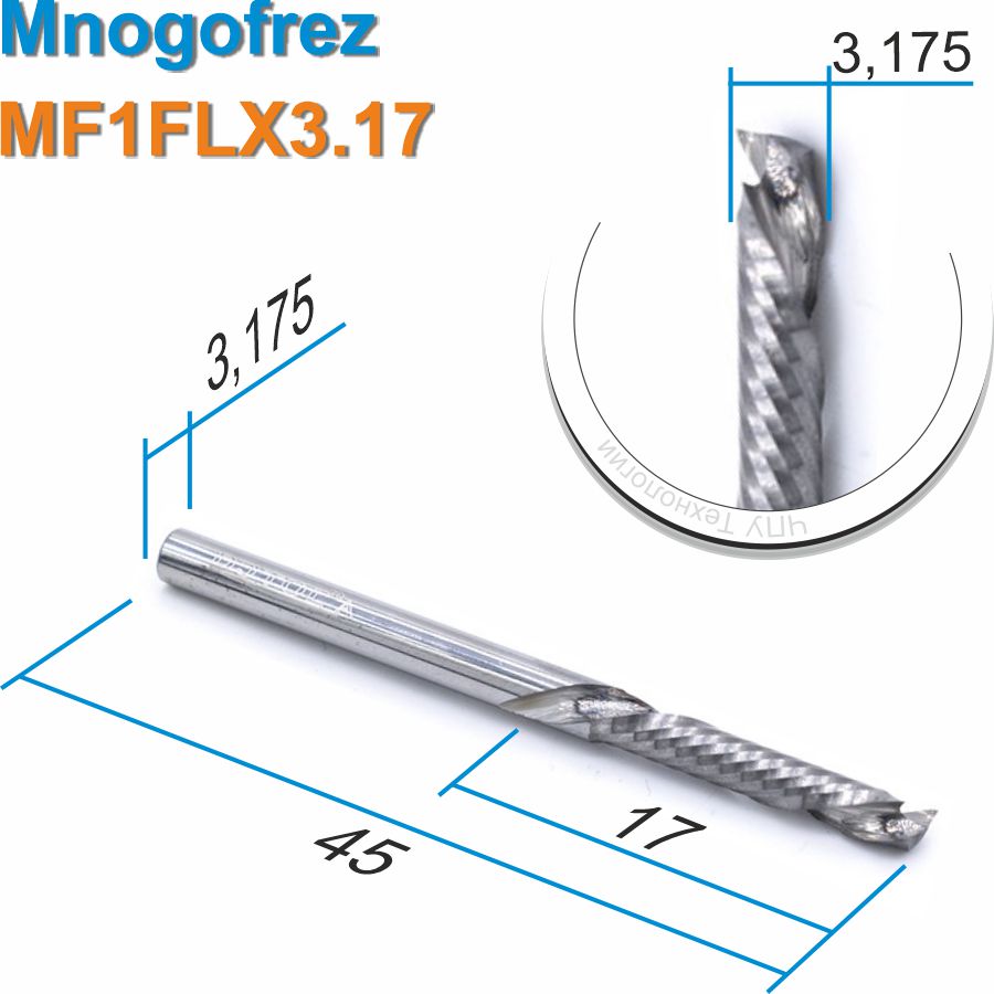 Фреза компрессионная однозаходная Mnogofrrez MF1FLX3.17