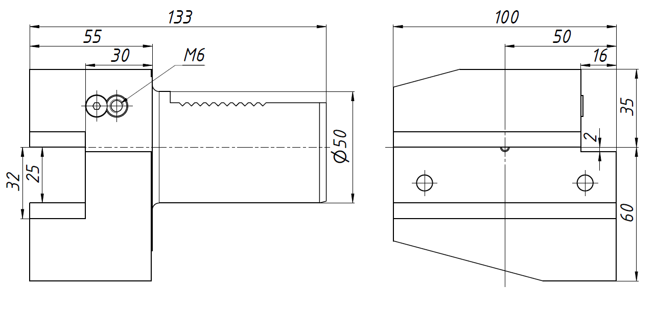B1-50x32x55 Держатель инструмента VDI радиальный, правый
