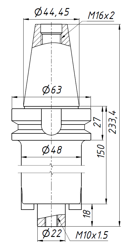 BT40-FMB22-150L патрон MAS403 для насадных фрез удлиненный
