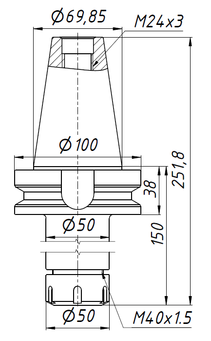 Цанговый патрон BT50-ER32-150