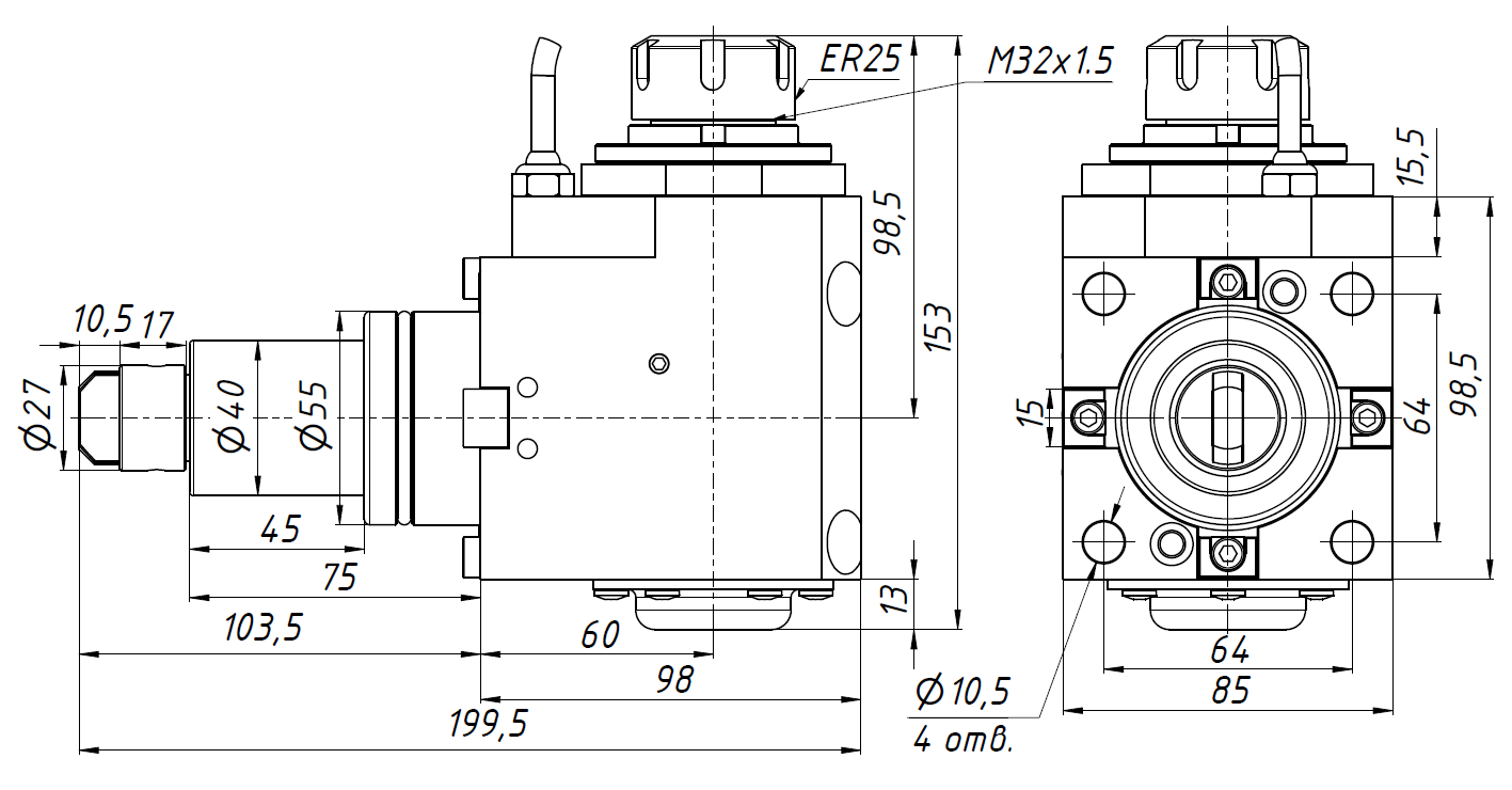 Радиальный приводной цанговый блок BMT55-90-60-ER25