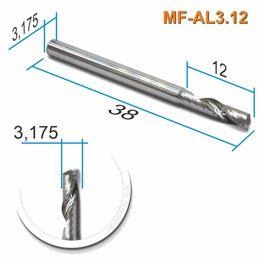 Фреза спиральная однозаходная по цветному металлу Mnogofrez MF-AL3.12