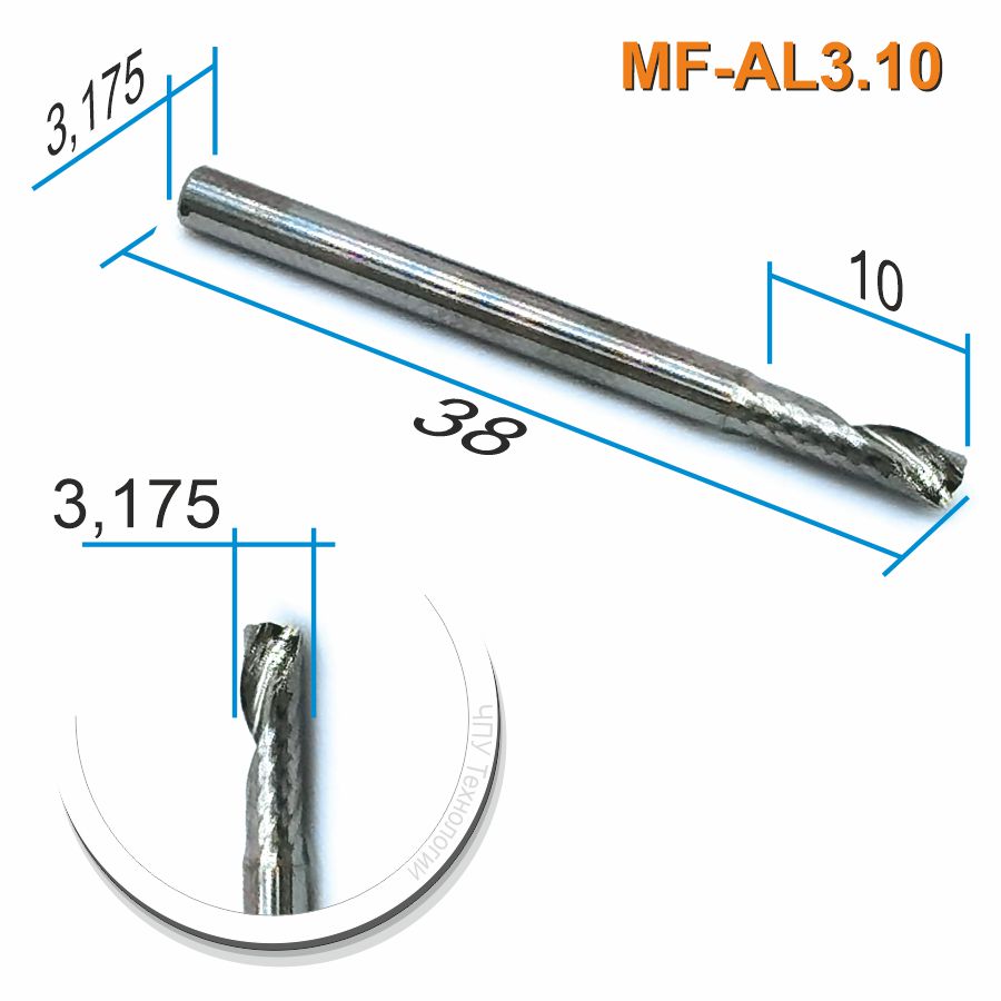 Фреза спиральная однозаходная по цветному металлу Mnogofrez MF-AL3.10