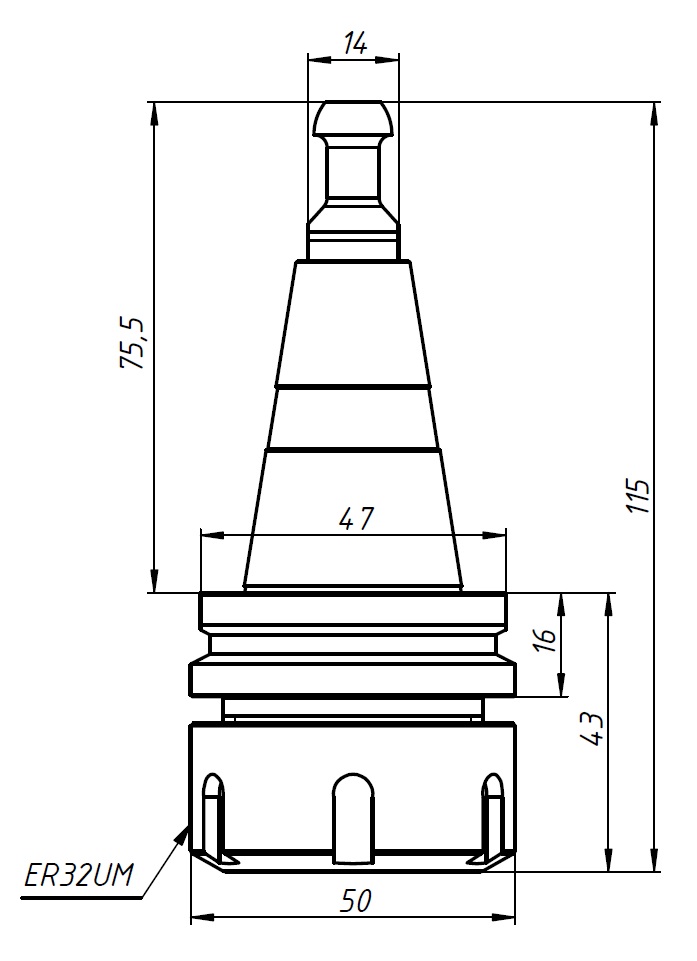 Цанговый патрон ISO30-ER32-45