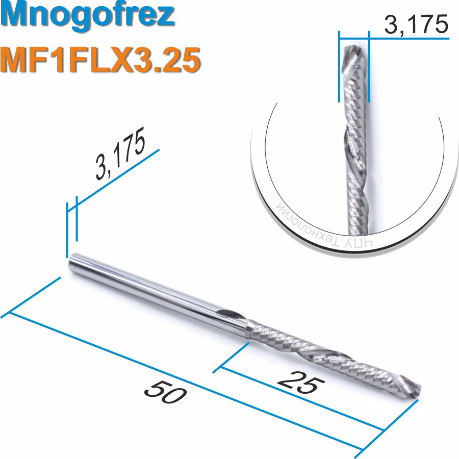 Фреза компрессионная однозаходная Mnogofrrez MF1FLX3.25