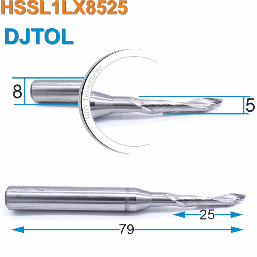 Фреза спиральная однозаходная по алюминию DJTOL HSSL1LX8525