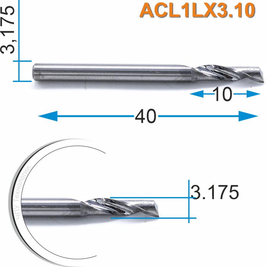 Фреза спиральная однозаходная по алюминию DJTOL ACL1LX3.10