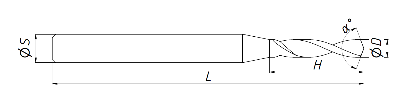 Сверло для печатных плат MF-ST0,75 Dc=0,75 L1=9,5 L=38,1 d1=3,175