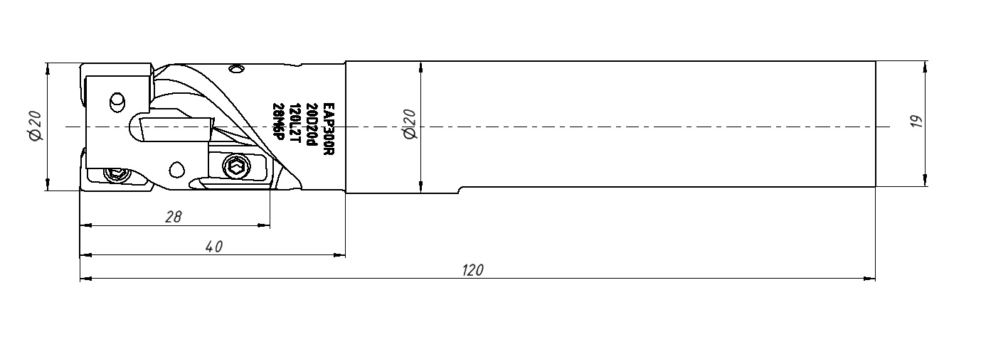 Фреза торцевая насадная EAP300R-C20-20-28M-120-2T-6P со сменными пластинами