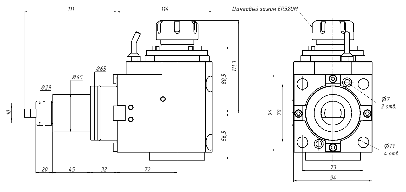  Радиальный приводной цанговый блок BMT65-90-72-ER32