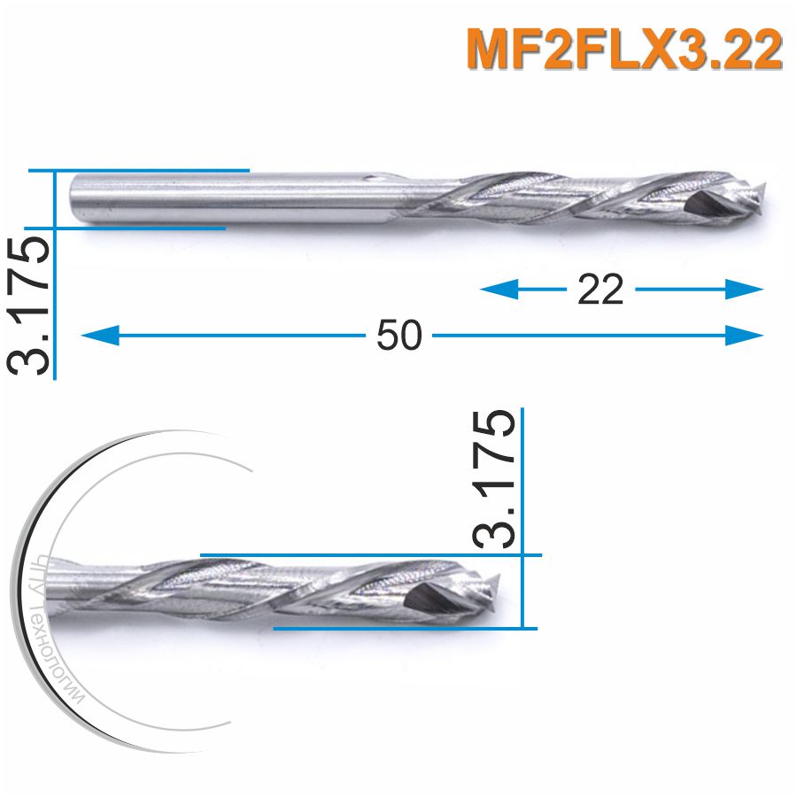 Фреза компрессионная двухзаходная Mnogofrez MF2FLX3.22