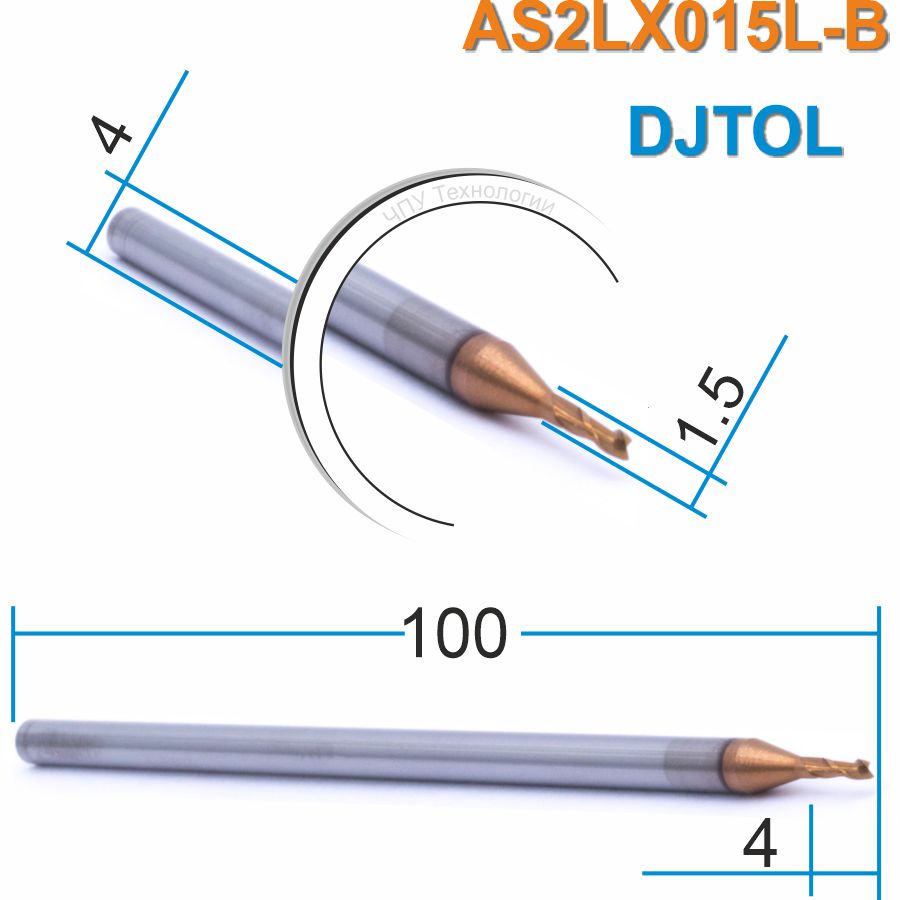 Фреза спиральная двухзаходная по цветному металлу DJTOL AS2LX015L-B